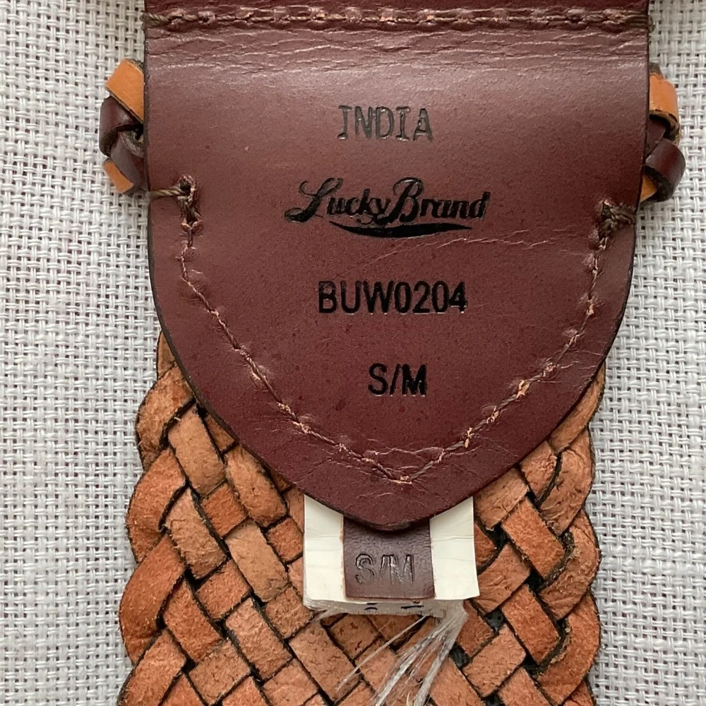 Lucky Brand Brown Tan Braided Woven Leather Boho Belt Size S/M NWOT